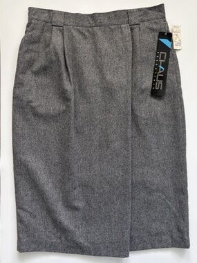 New VTG Chaus Women's 16 Gray Wool Pencil Skirt 90s Preppy Classic Lined Pockets